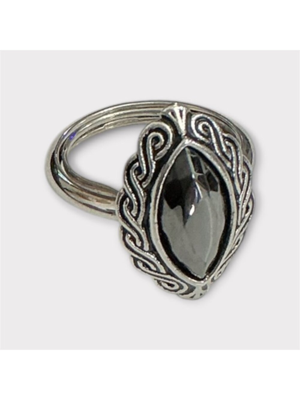 Vintage Avon Hematite Celtic Twist Ring Size 7.5 With Ornate Design